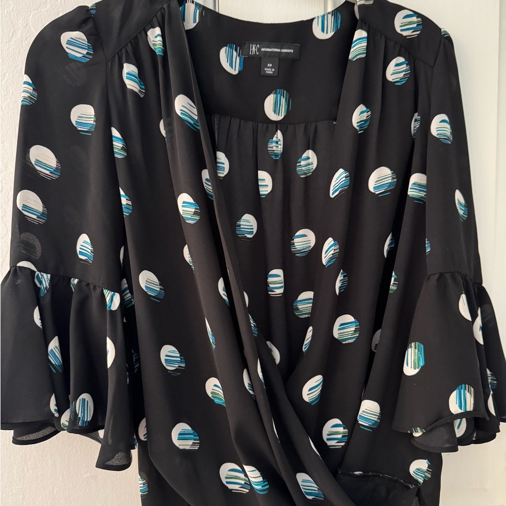 INC International Concepts Black and White Polka Dot Women's Top